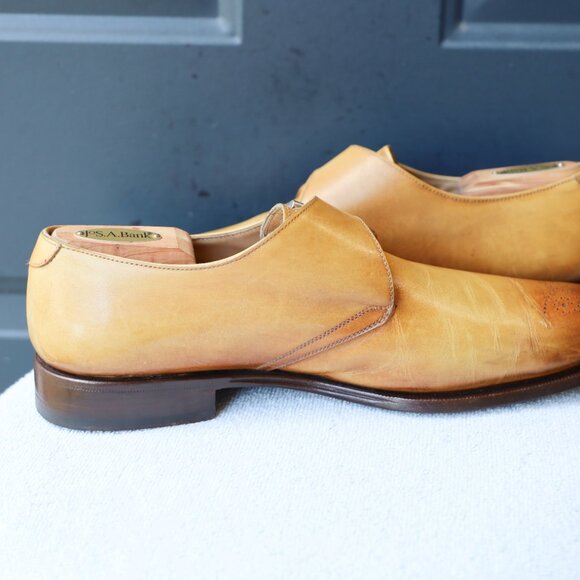 SALE - Franceschetti 10.5 - 11 Italian Tan Burnished Monk Strap Mens Dress Shoes - Picture 8 of 15